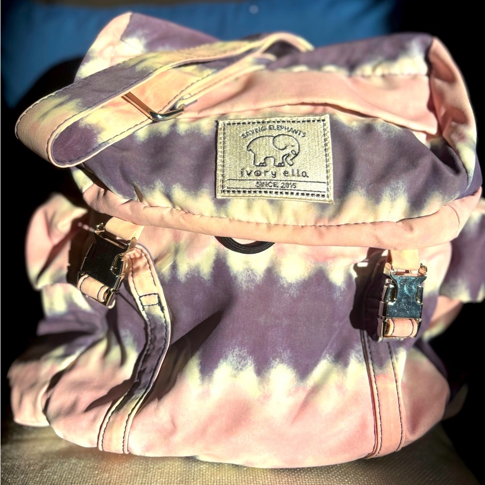 Ivory Ella Elephant Pink Purple Tie Dye Adjustable Convertible Backpack Bag